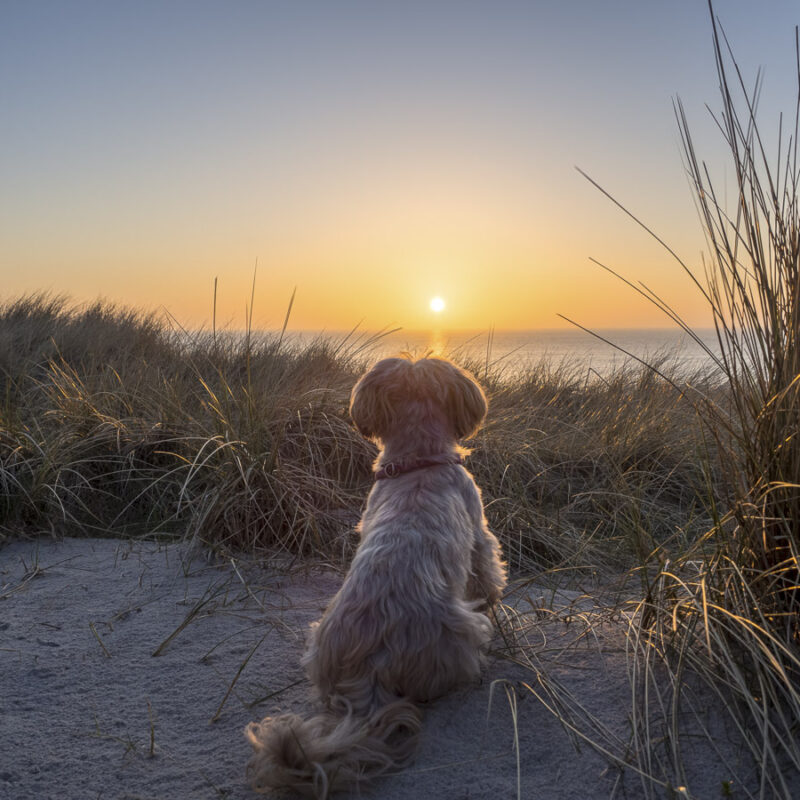 Shih Tzu im Sonnenuntergang
